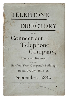 Incredibly Rare 1880 Telephone Directory with Samuel Clemens (Mark Twain!) Hartford Conn. 